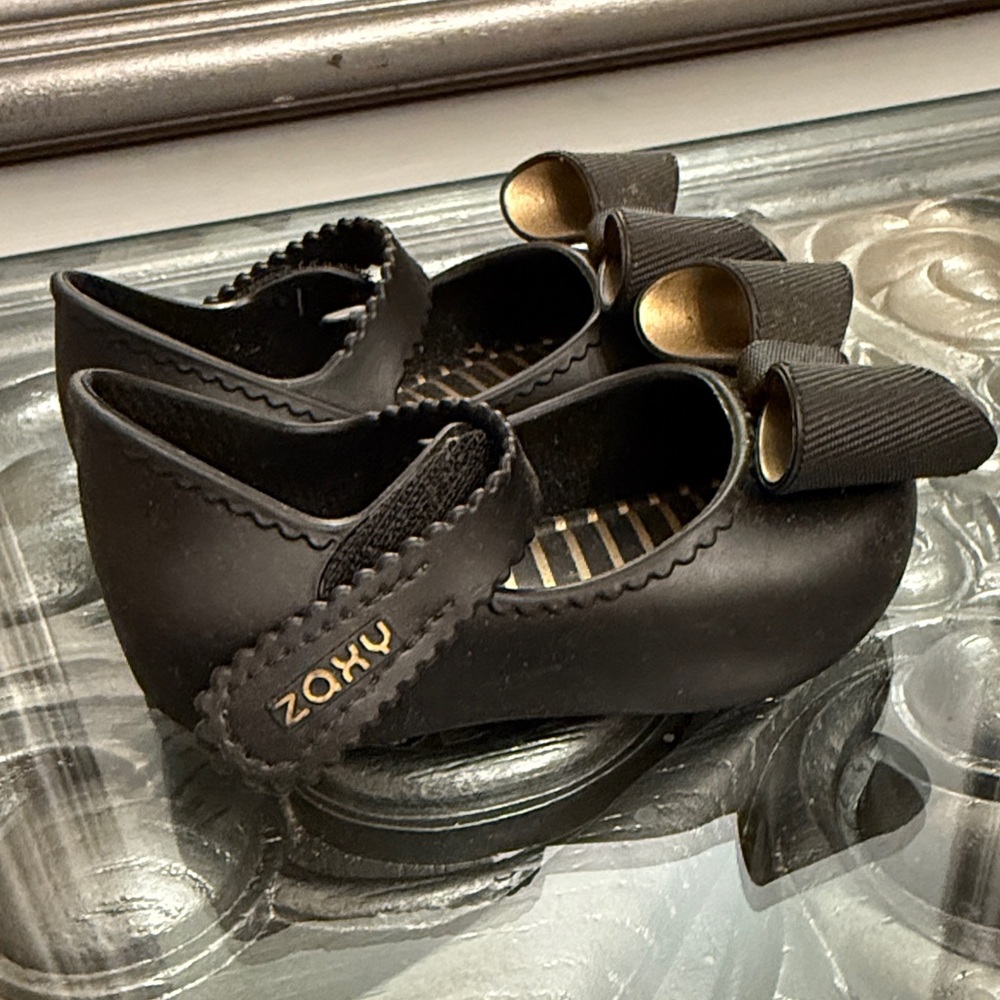 Zaxy 5 Baby Shoes Black Rubber with Bow